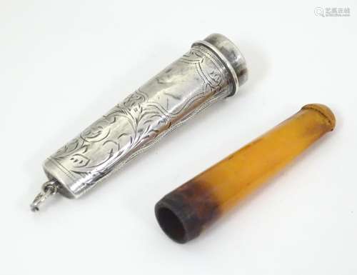 A silver cheroot mouthpiece case with engraved dec…