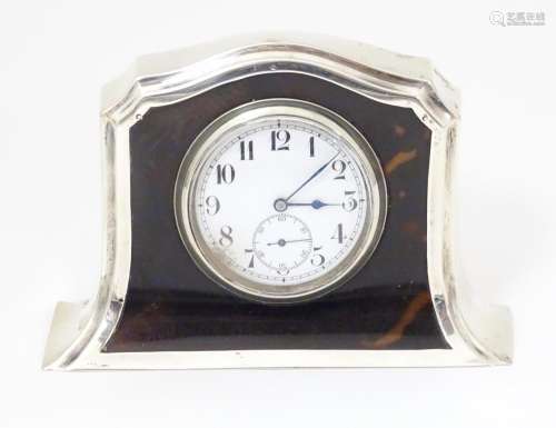 A silver and tortoiseshell mantle clock, hallmarke…