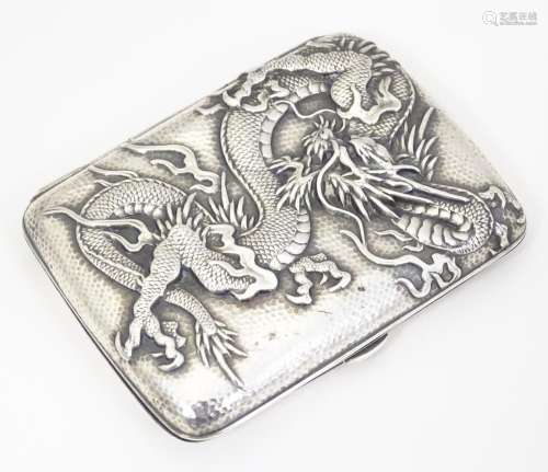 Chinese Export Silver - A white metal cigarette c…