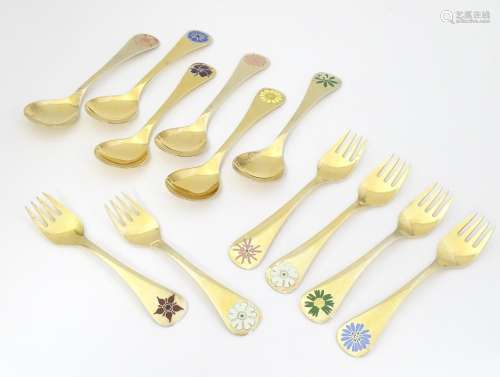Scandinavian Silver: Six silver gilt spoons and si…