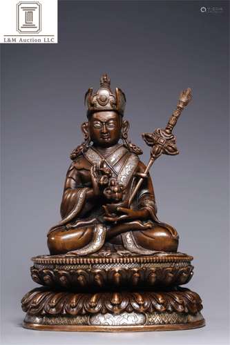 A Chinese Bronze Buddha Statue with Sterling Sliver