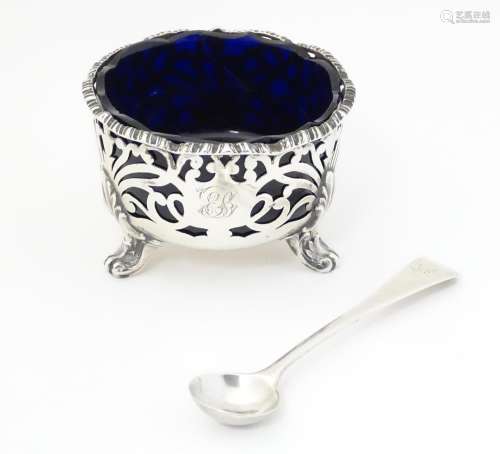A Victorian silver mustard with blue glass liner, …