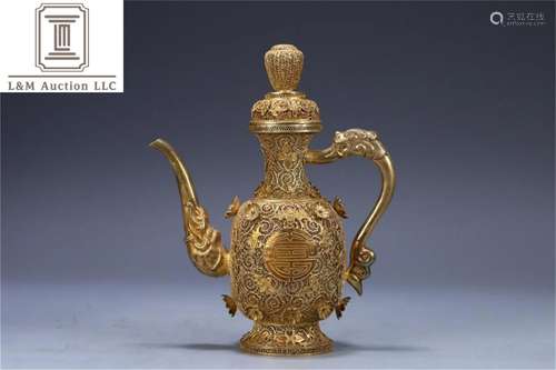 A Chinese Gilt Silver Wine Pot