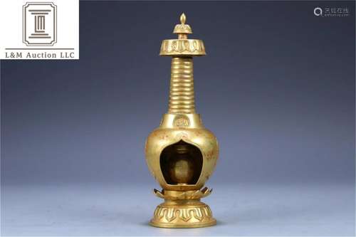 A Chinese Gilt Bronze Buddhist Stupa