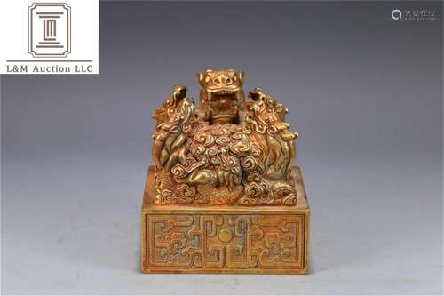 A Chinese Gilt Bronze Dragon Patterned Seal