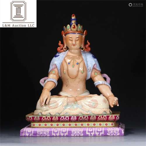 A Chinese Famille Rose Porcelain Buddha Statue