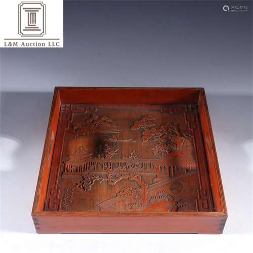 A Chinese Decorative Bamboo Square Plate