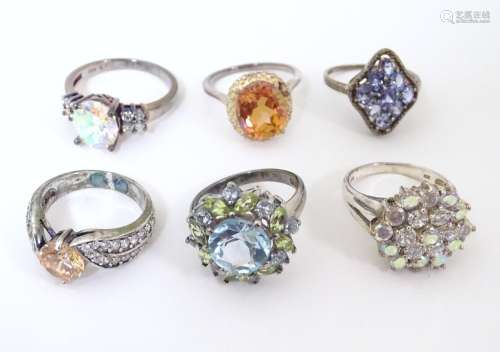 Six assorted silver dress rings to include example…