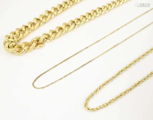 Three various 9ct gold chain necklaces (Approx 14.…