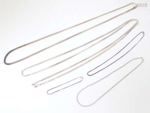 Four assorted silver / white metal chains / neckla…