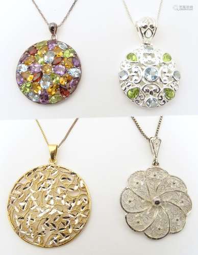 Four various silver / white metal necklaces with v…