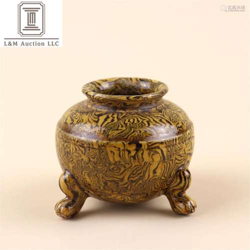 A Chinese Yellow Glazed Tripod Porcelain Incense Burner