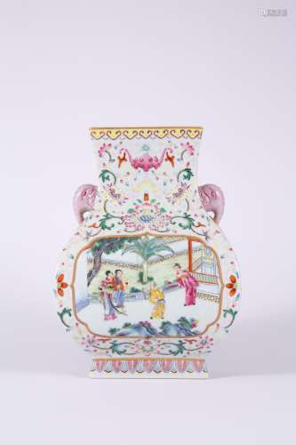 Gold-Outlined Famille Rose Square Zun Vessel