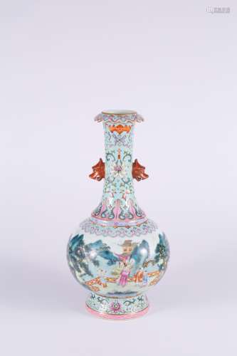 Famille Rose Vase with A Long Neck