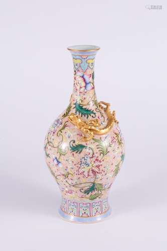 Gold-Outlined Famille Rose Vase