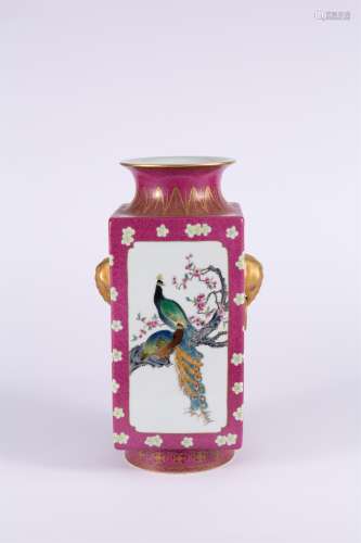 Square Famille Rose Cong-shaped Vase
