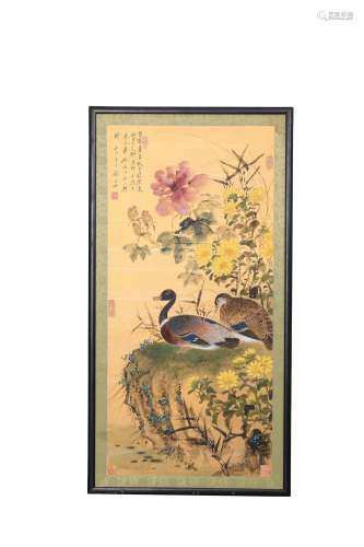 Painting: Flowers and Birds by Xie Zhiliu（with frame）
