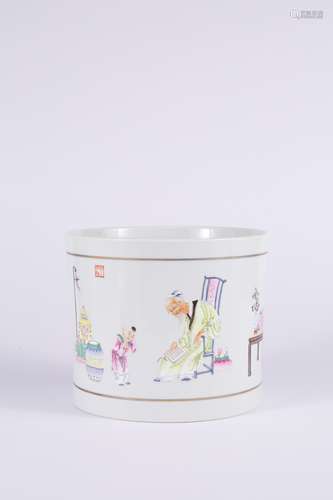 Blue-and-white Famille Rose Brush Pot