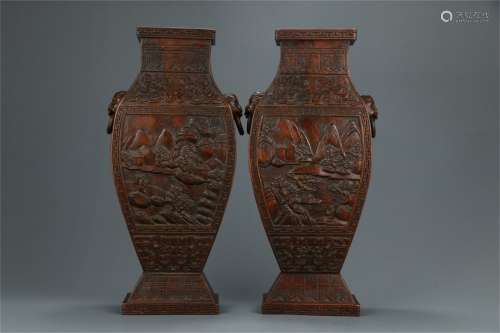 A Pair of Eaglewood Zun Vessels