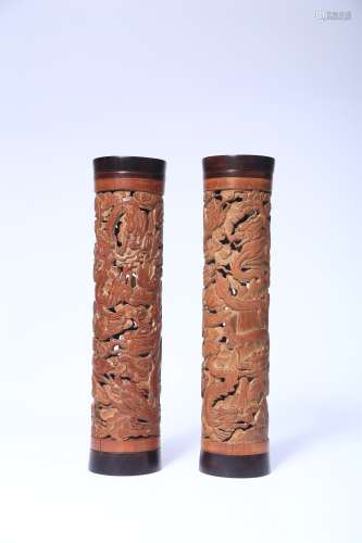 A Pair of Bamboo Incense Containers