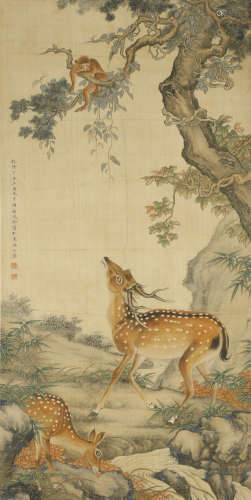 A Chinese Quails Painting Silk Scroll, Shen Quan Mark