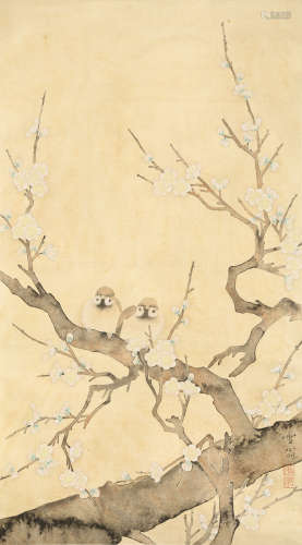 A Chinese Flower and Bird Painting Scroll, Chen Zhifo Mark