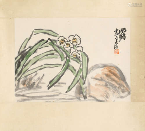 A Chinese Orchid Painting Scroll, Zhu Qizhan Mark