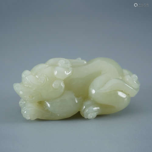 A Carved Celadon Jade Mythical Beast Ornament