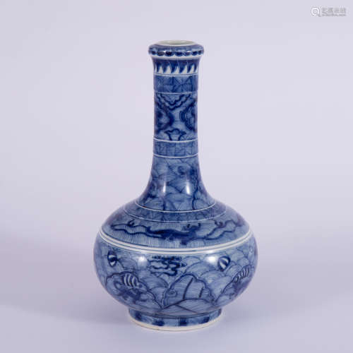 A Blue and White Sea Monster Garlic-Head-Shape Vase