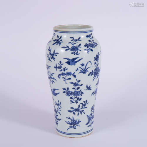 A Blue and White Flower and Bird Vase