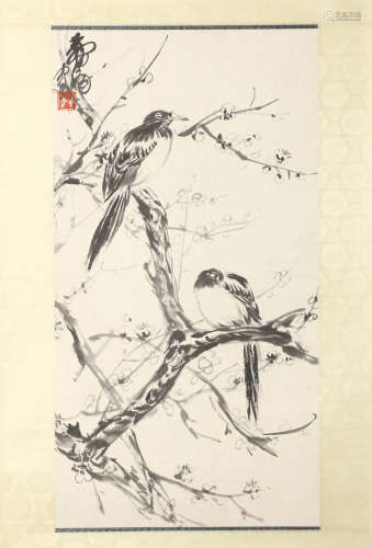 A Chinese Donkey Painting Scroll, Huang Zhou Mark