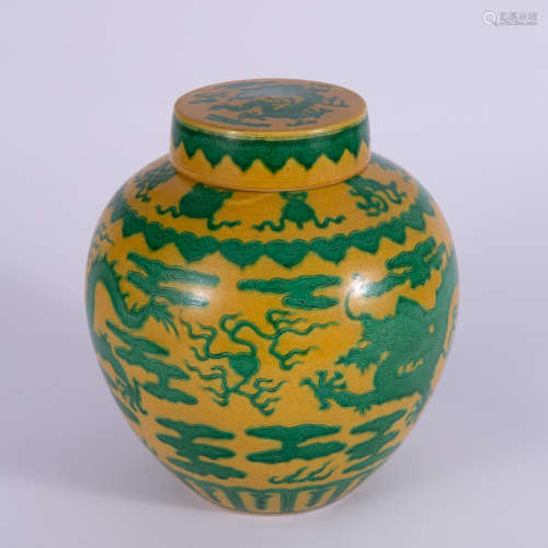 A Yellow-Ground and Green-Enamel Dragon Jar and Cover