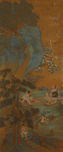 A Chinese Landscape Painting Silk Scroll, Zhao Qianli Mark