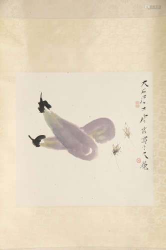 A Chinese Eggplant Painting Scroll, Tang Yun Mark