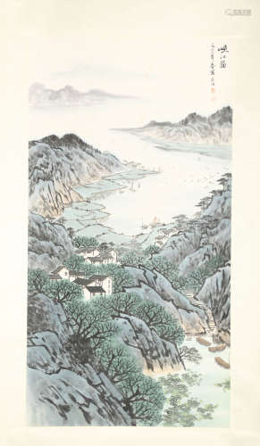 A Chinese Landscape Painting Scroll, Song Wenzhi Mark