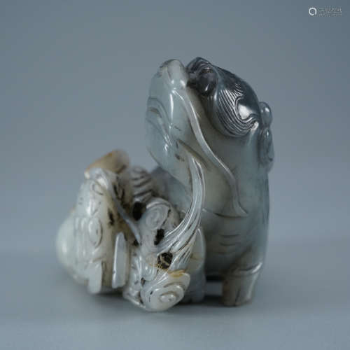 A Grey and White Jade Kylin Ornament