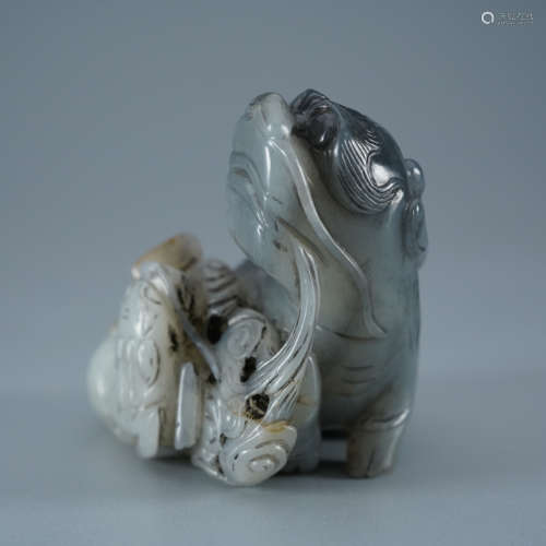 A Grey and White Jade Kylin Ornament