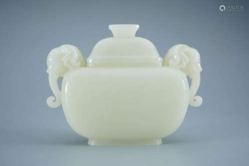 A Carved White Jade Tripod Censer