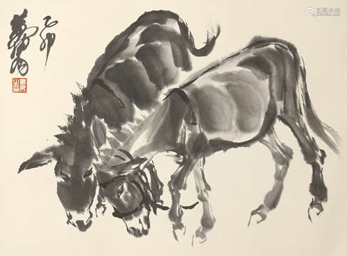 A Chinese Donkey Painting, Huang Zhou Mark