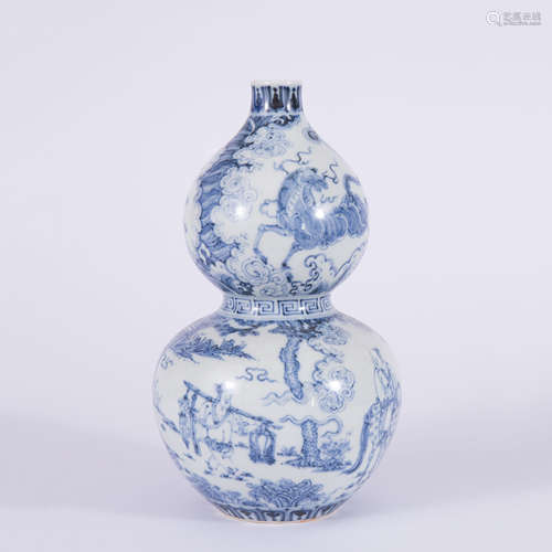 A Blue and White Figure Double-Gourd Shape Vase