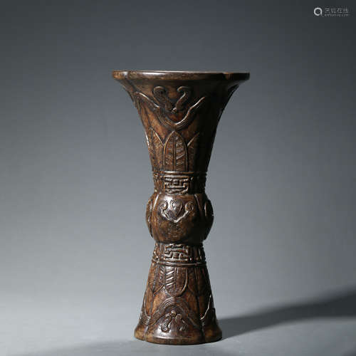 A Carved Eaglewood Beaker Vase