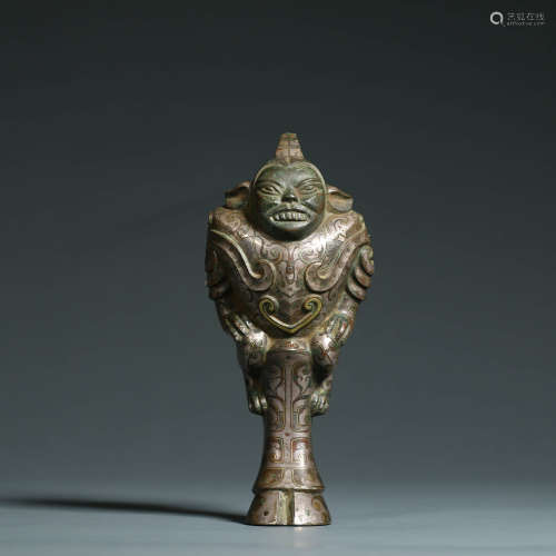 A Gold and Silver Inlaying Bronze Figural Statue