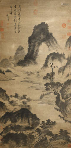 A Chinese Landscape Painting Scroll, Dong Qichang Mark