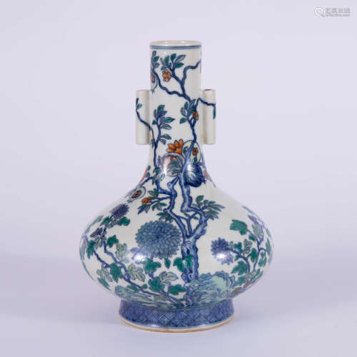 A Doucai Glaze Flower Double-Eared Vase