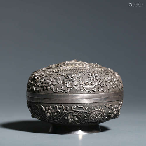 A Silver Made Eight Treasures Shakyamuni Box and Cover