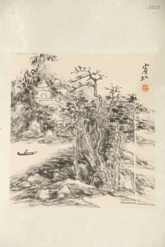 A Chinese Sailing Painting Scroll, Huang Binhong Mark