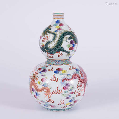 A Famille Rose Dragon Double-Gourd-Shape Vase