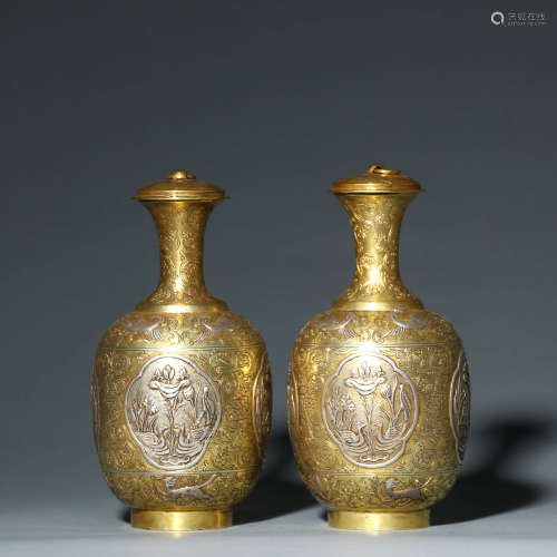 A Pair of Gilt Bronze Globular Vases