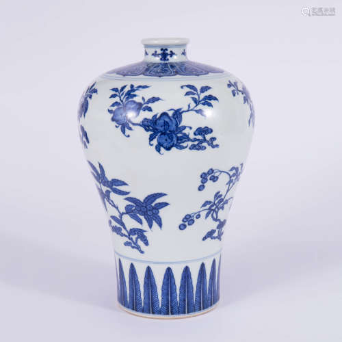 A Blue and White Sanduo Meiping Vase