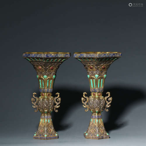 A Pair of Silver Beaker Vases
